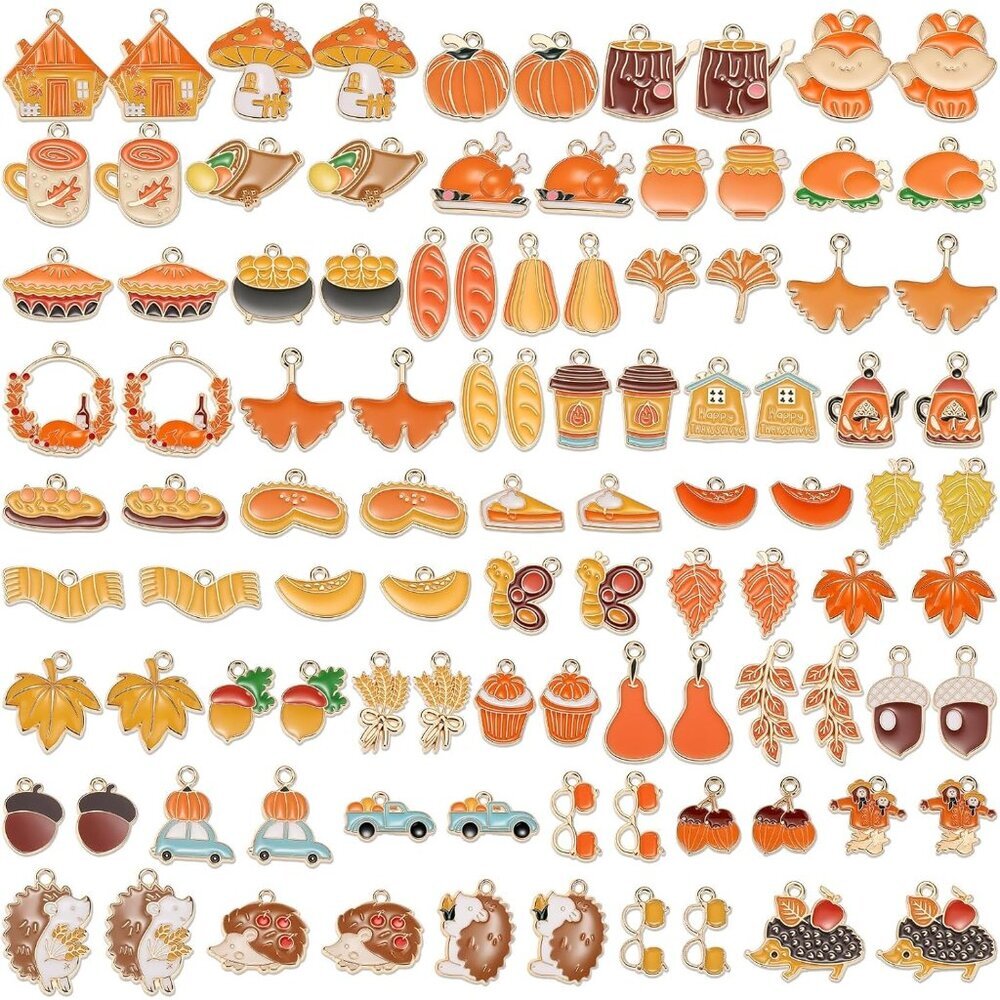 100Pcs 50 Pairs Fall Charms for Jewelry Making and Bracelets, Thanksgiving Autum